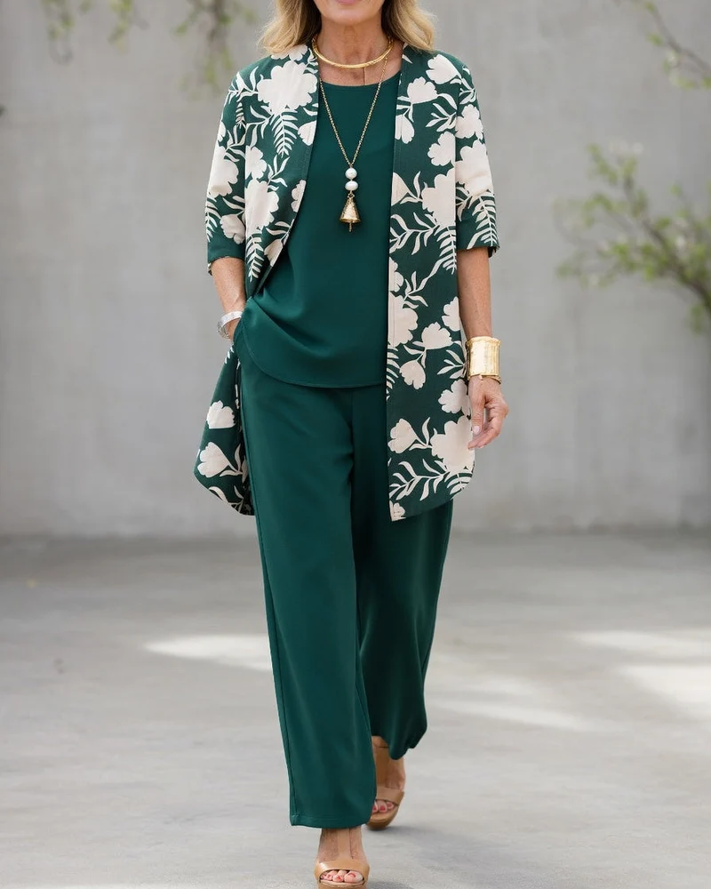 Sommer Set Damen | 3-Teiliges Outfit mit Kimono & Weitem Bein