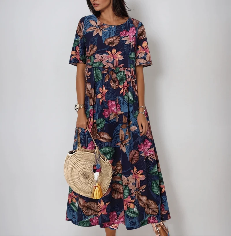 Sommerkleid Damen | Tropisches Blumenmuster & Fließender Stufenrock