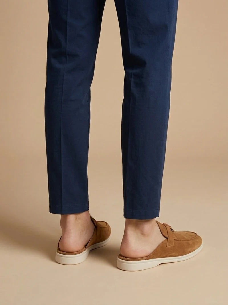 Loafer Herren | Offener Mule-Slipper mit Wildleder-Optik & Metallanhänger
