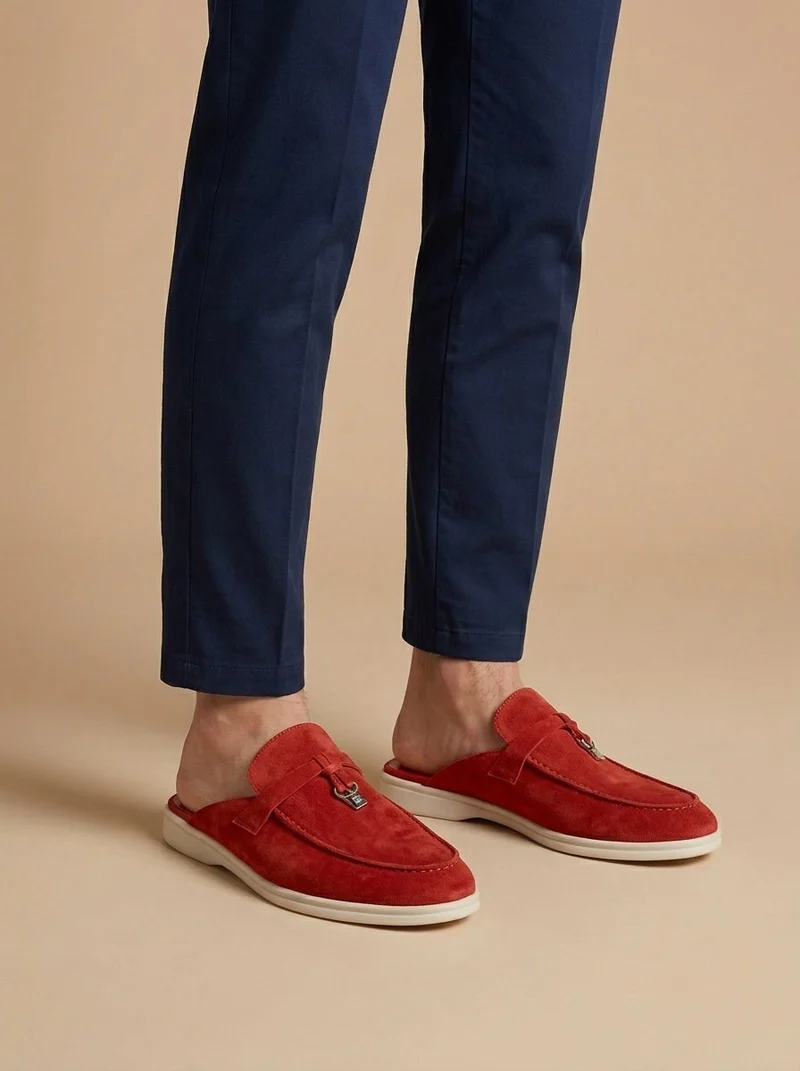 Loafer Herren | Offener Mule-Slipper mit Wildleder-Optik & Metallanhänger