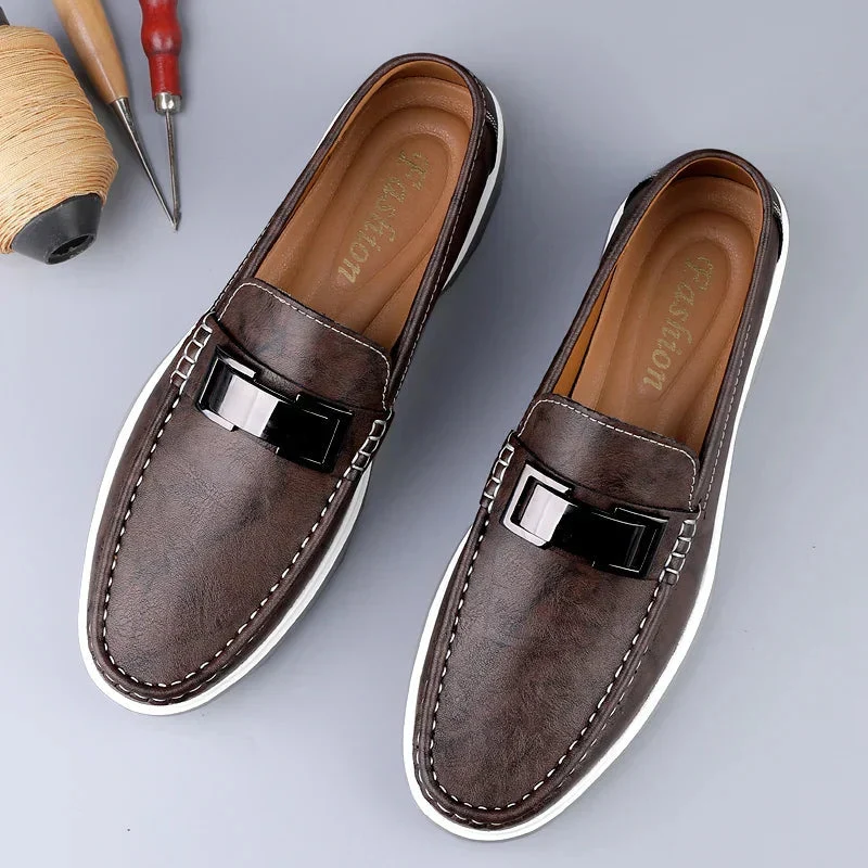 Mokassin Herren | Eleganter Leder-Slipper mit Metallschnalle & Plateausohle