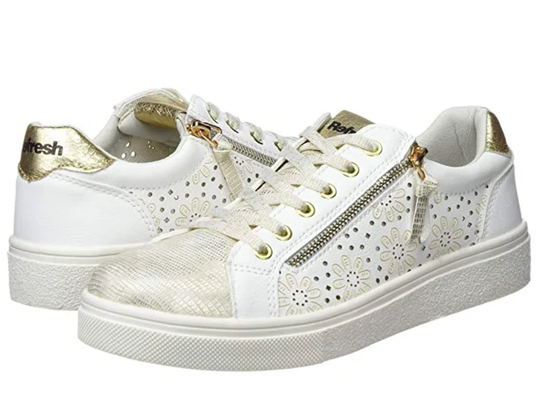 Refresh Modische Damen-Sneaker – Weiß / Gold