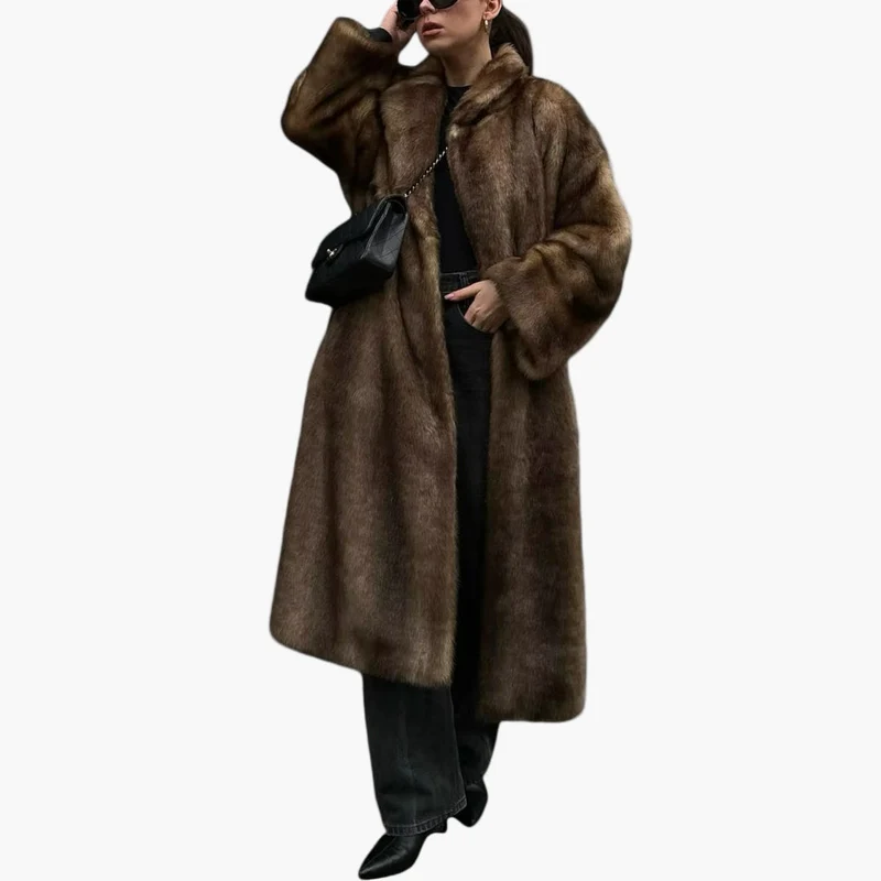 Helga | Damen Warmer Oversized Kunstfell Langer Mantel