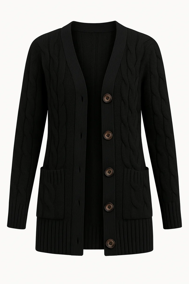 Andrea | Damen Frühlings Zopfmuster Strickcardigan