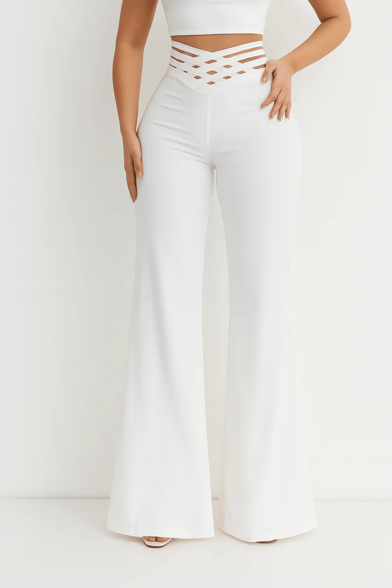 Schlaghose Damen | Hoher Bund & Cut-out Taillen-Detail