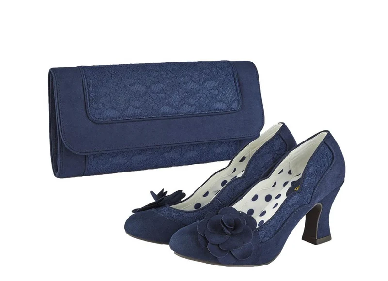 Ruby Shoo – Chrissie Pumps mit Blockabsatz – Marineblau