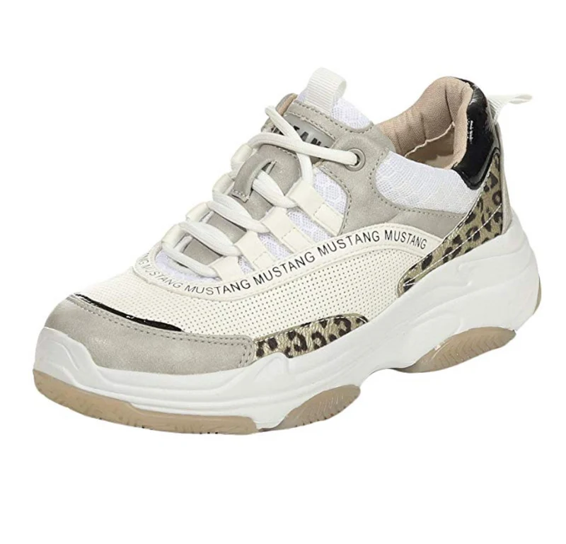 MUSTANG - WEISS/LEOPARDEN-KNOPFIGE SNEAKER