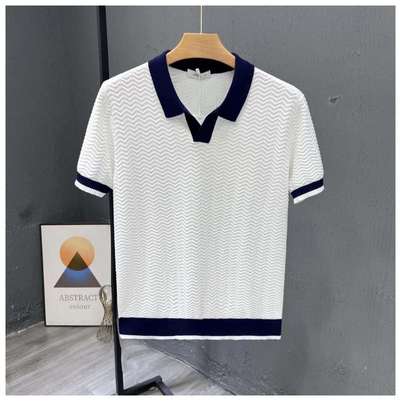Poloshirt Herren | Strick-Polo mit Fischgrät-Muster & Kontrastkragen
