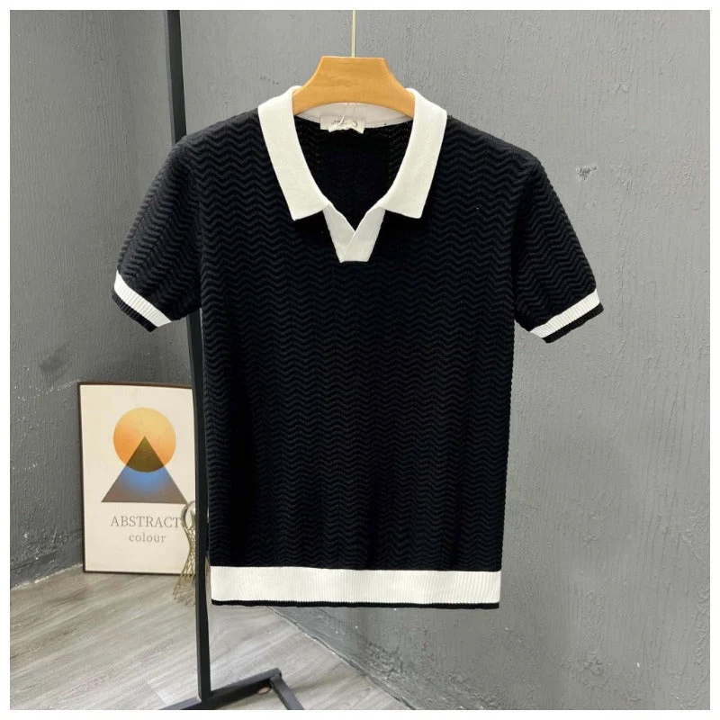 Poloshirt Herren | Strick-Polo mit Fischgrät-Muster & Kontrastkragen