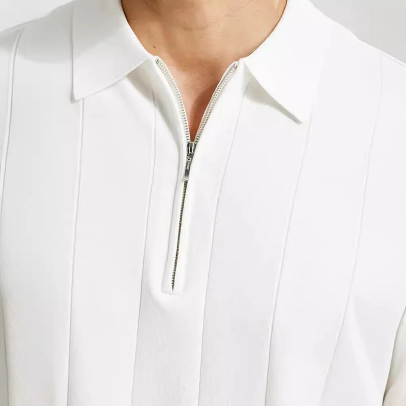 Poloshirt Herren | Kurzarm Strick-Polo mit Reißverschluss & Streifendetails