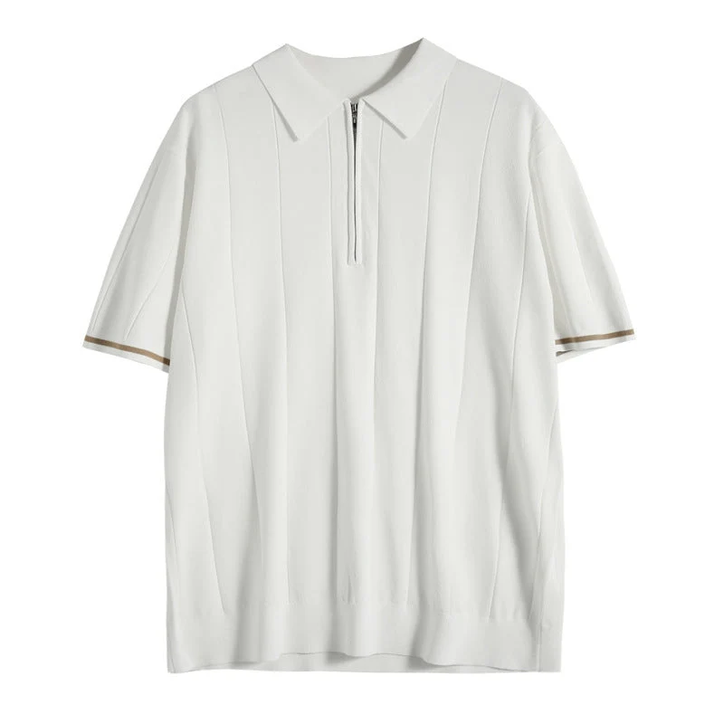 Poloshirt Herren | Kurzarm Strick-Polo mit Reißverschluss & Streifendetails