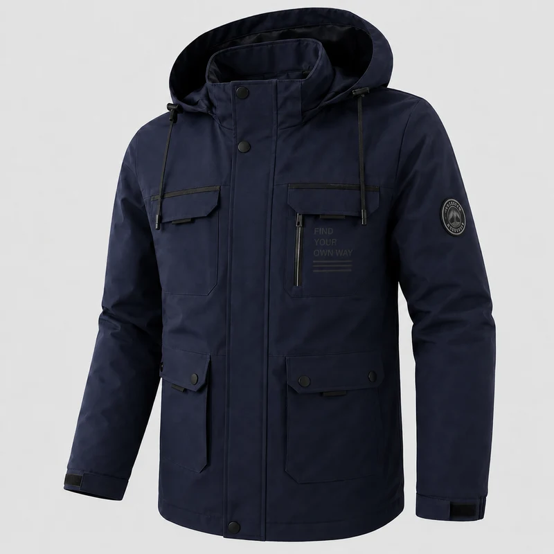Übergangsjacke Herren | Steppjacke Herren mit Kapuze | Windschutz & große Taschen