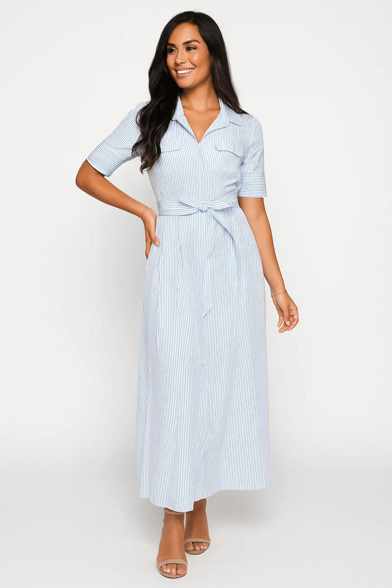 Hemdblusenkleid Damen | Taillengürtel & Figurbetonte Linie