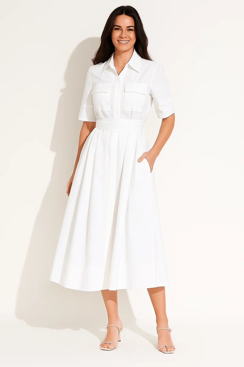 Hemdblusenkleid Damen | Taillengürtel & Figurbetonte Linie