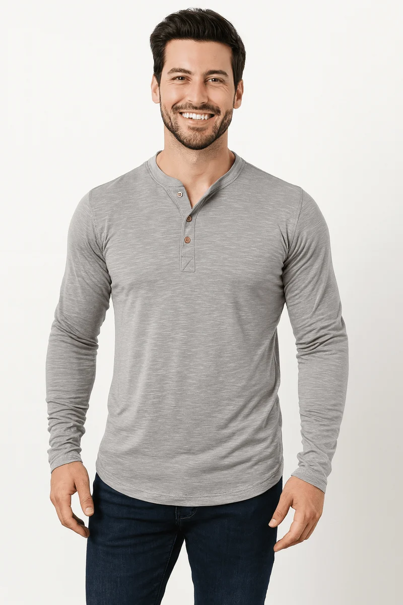Langarm Shirt Herren | Henley-Knopfleiste & Cleanes Layering