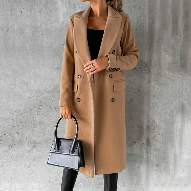 Bettina | Damen Langer Doppelreihiger Trenchcoat
