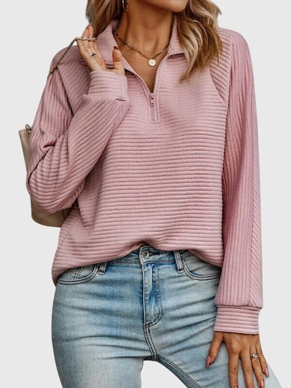 Christa | Damen Lässiger Langarm-Pullover mit Reißverschluss