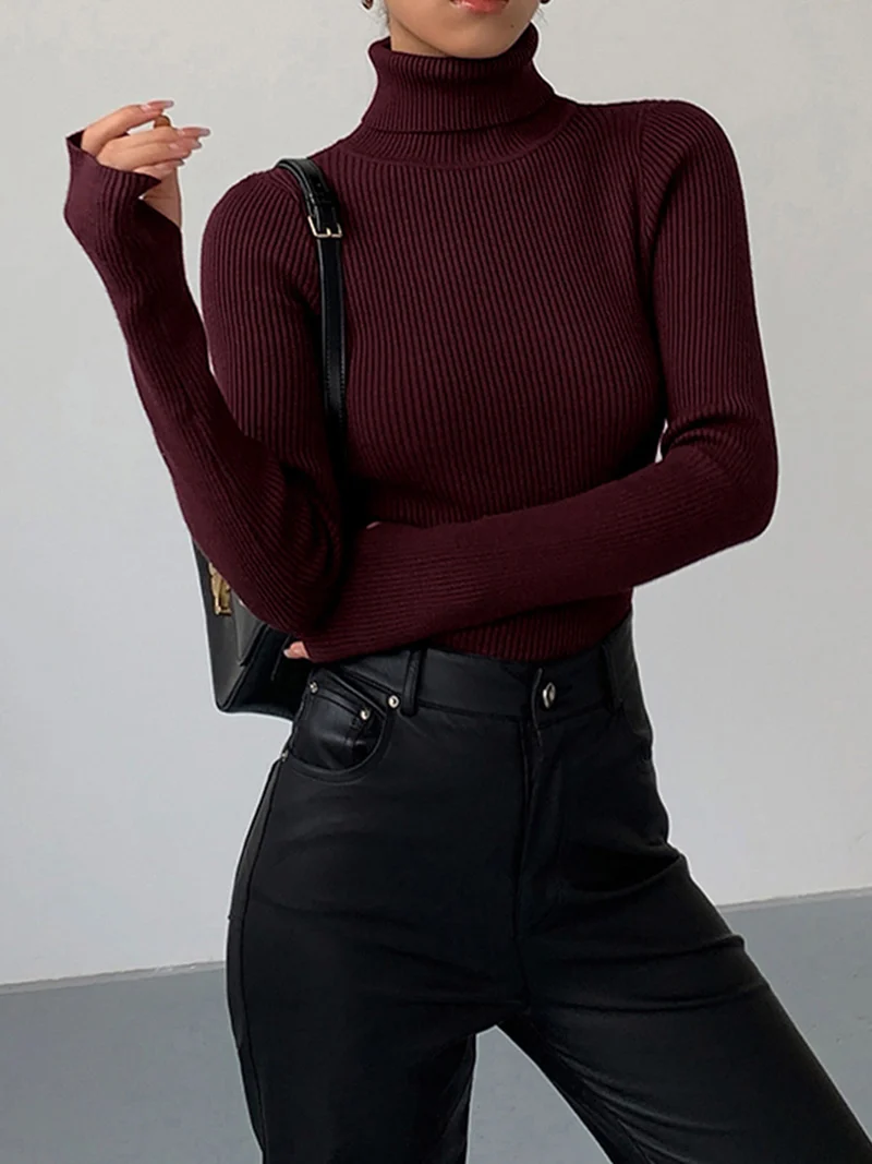 Jennifer | Damen Frühlings Stilvoller Gerippter Rollkragenpullover