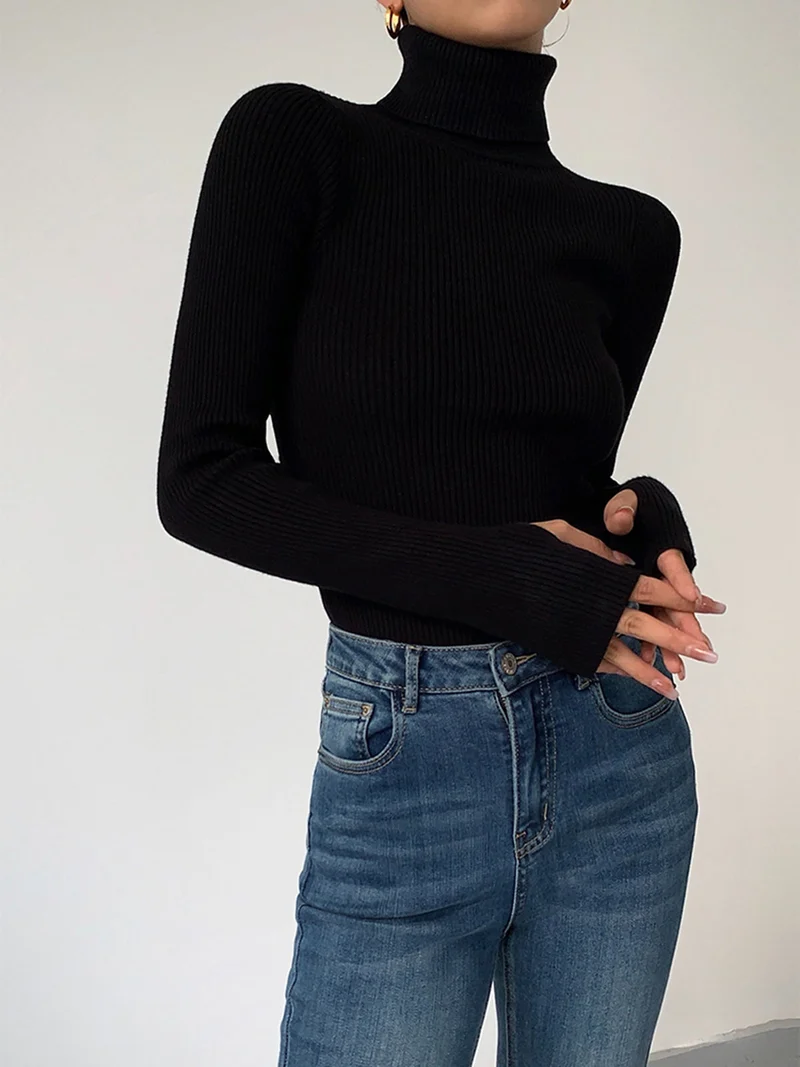 Jennifer | Damen Frühlings Stilvoller Gerippter Rollkragenpullover