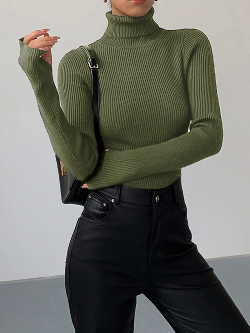 Jennifer | Damen Frühlings Stilvoller Gerippter Rollkragenpullover
