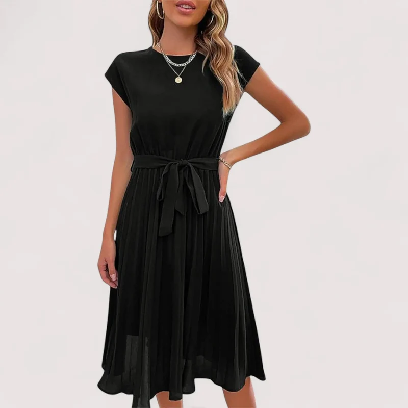 Midikleid Damen | Plissiert & Bindegürtel Elegant
