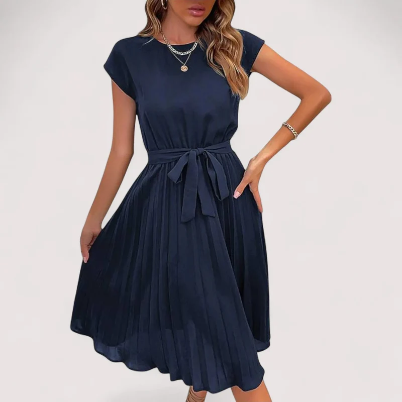Midikleid Damen | Plissiert & Bindegürtel Elegant