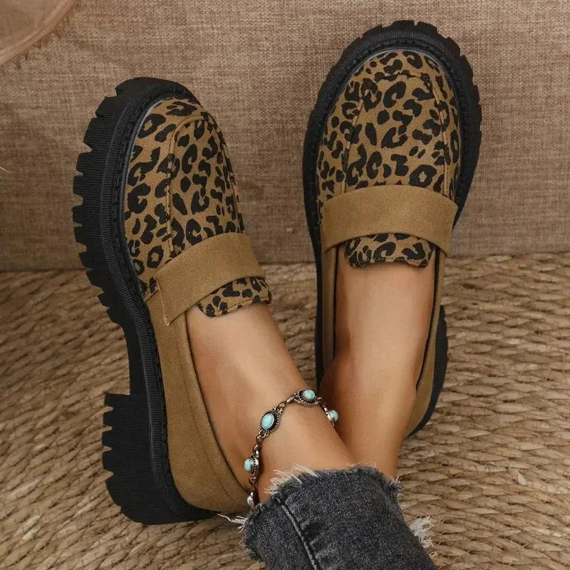 Mokassins Damen | Leopardenmuster & Plateau