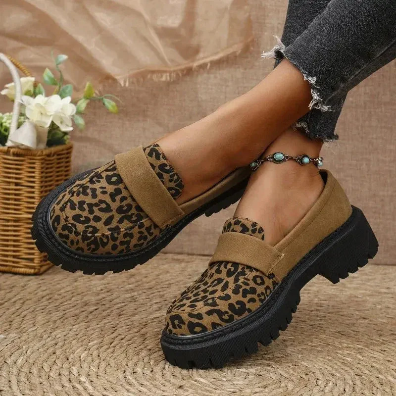 Mokassins Damen | Leopardenmuster & Plateau