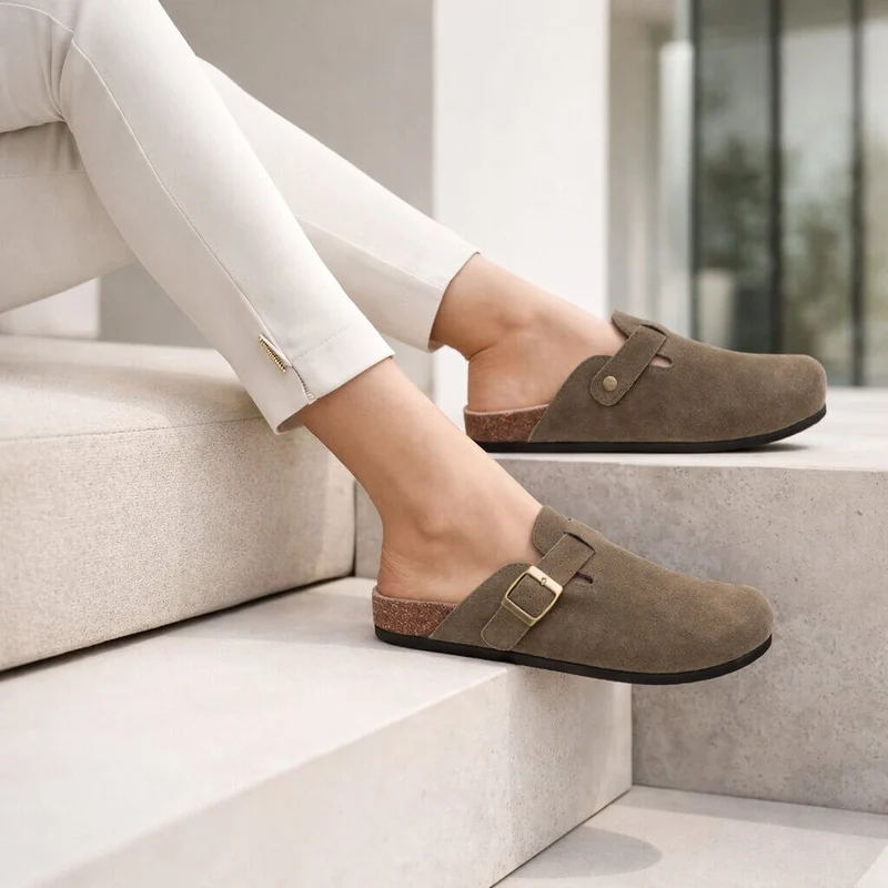Clogs aus Wildleder Damen Herren | Verstellbare Schnalle & Fußbett-Komfort