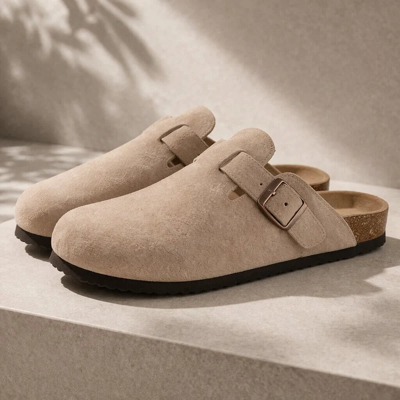 Clogs aus Wildleder Damen Herren | Verstellbare Schnalle & Fußbett-Komfort