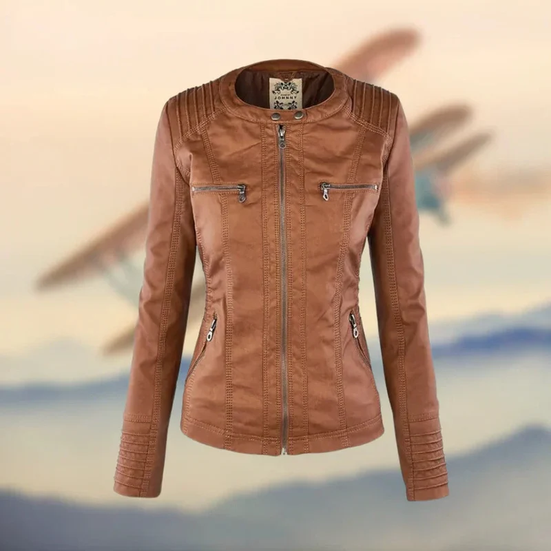 Lederjacke Damen | Abnehmbare Kapuze & Taillierter Zip-Schnitt