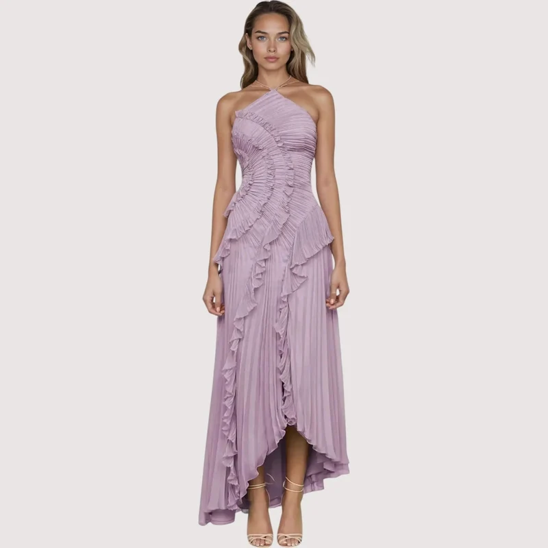 Maxikleid Damen | Halterneck & Rüschen Elegant
