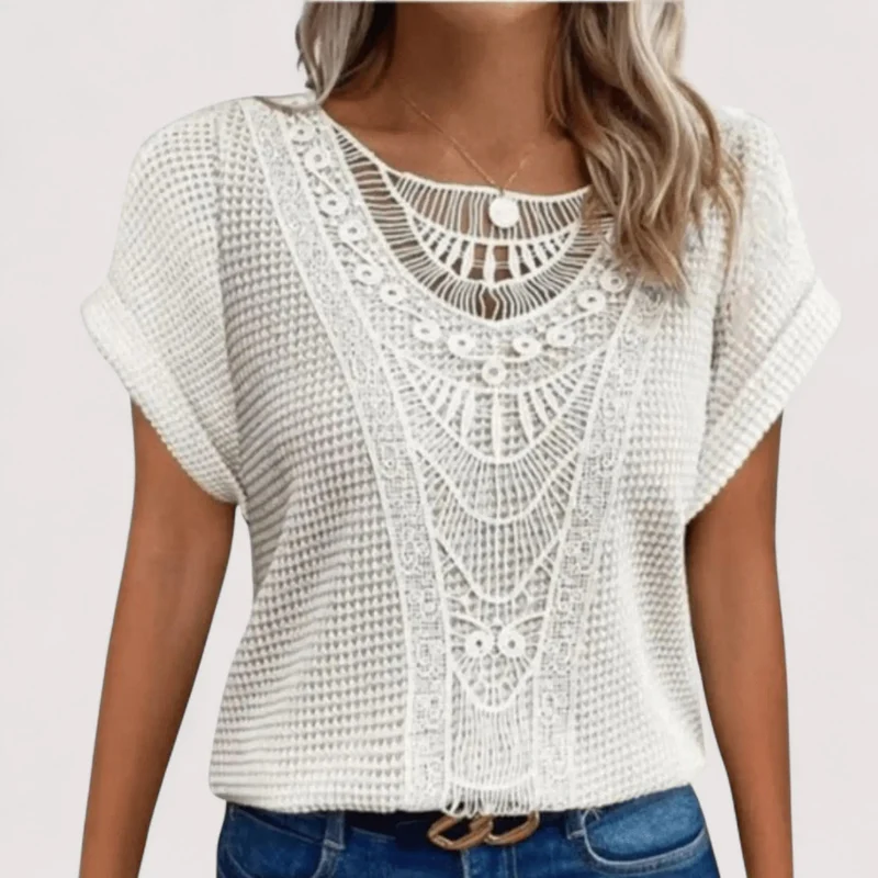 Top Damen | Spitzendetail & Waffelstruktur