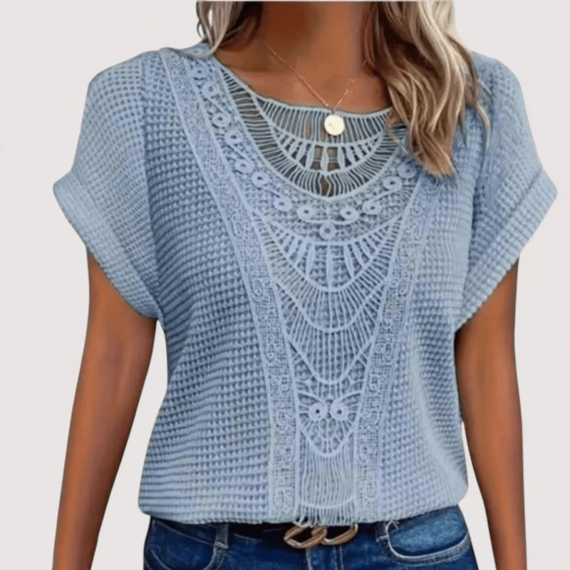 Top Damen | Spitzendetail & Waffelstruktur