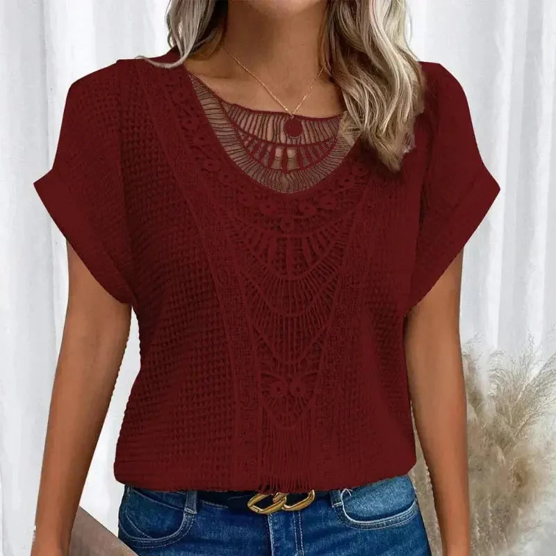Top Damen | Spitzendetail & Waffelstruktur