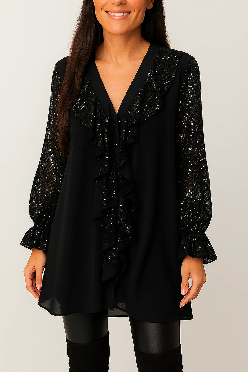 Bluse Damen mit Rüschen | Glitzer-Details & Sofort Eleganter Look