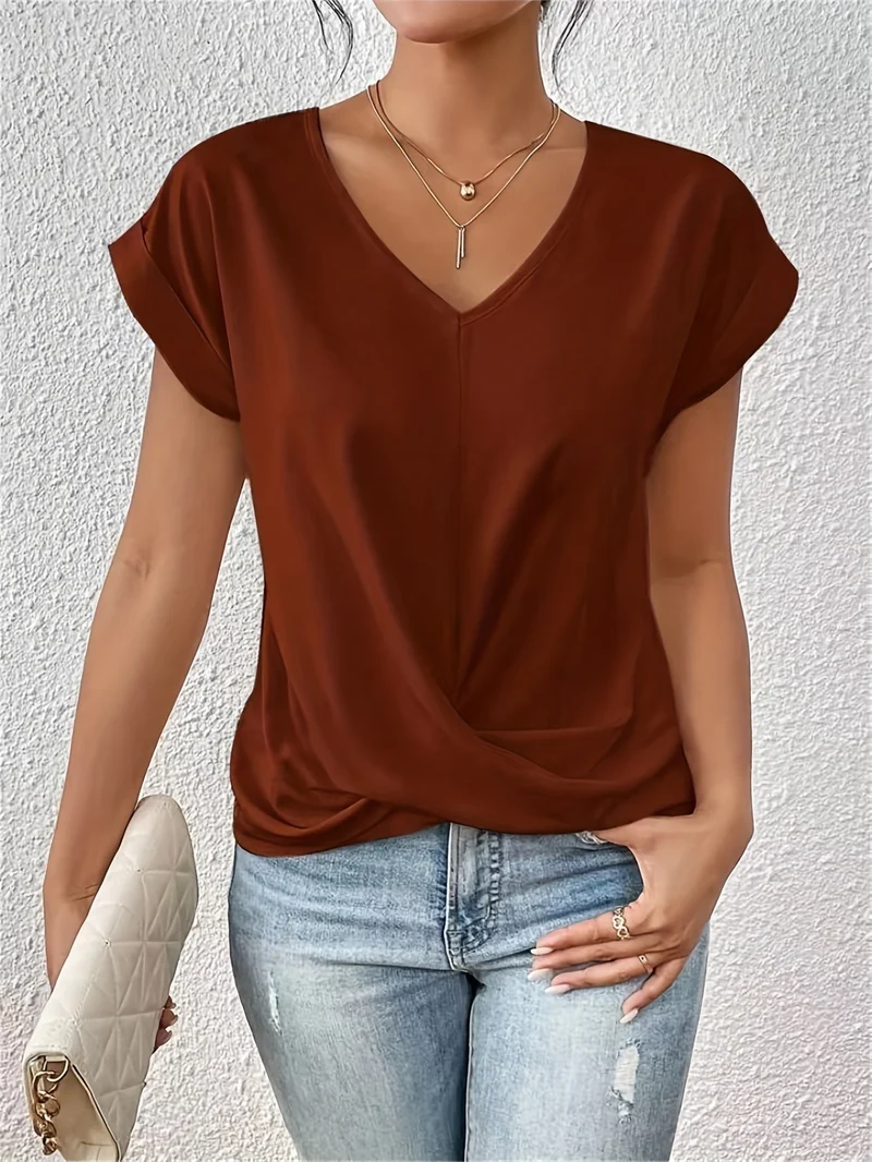 T Shirt Damen | Elegant mit Twist-Detail & V-Ausschnitt