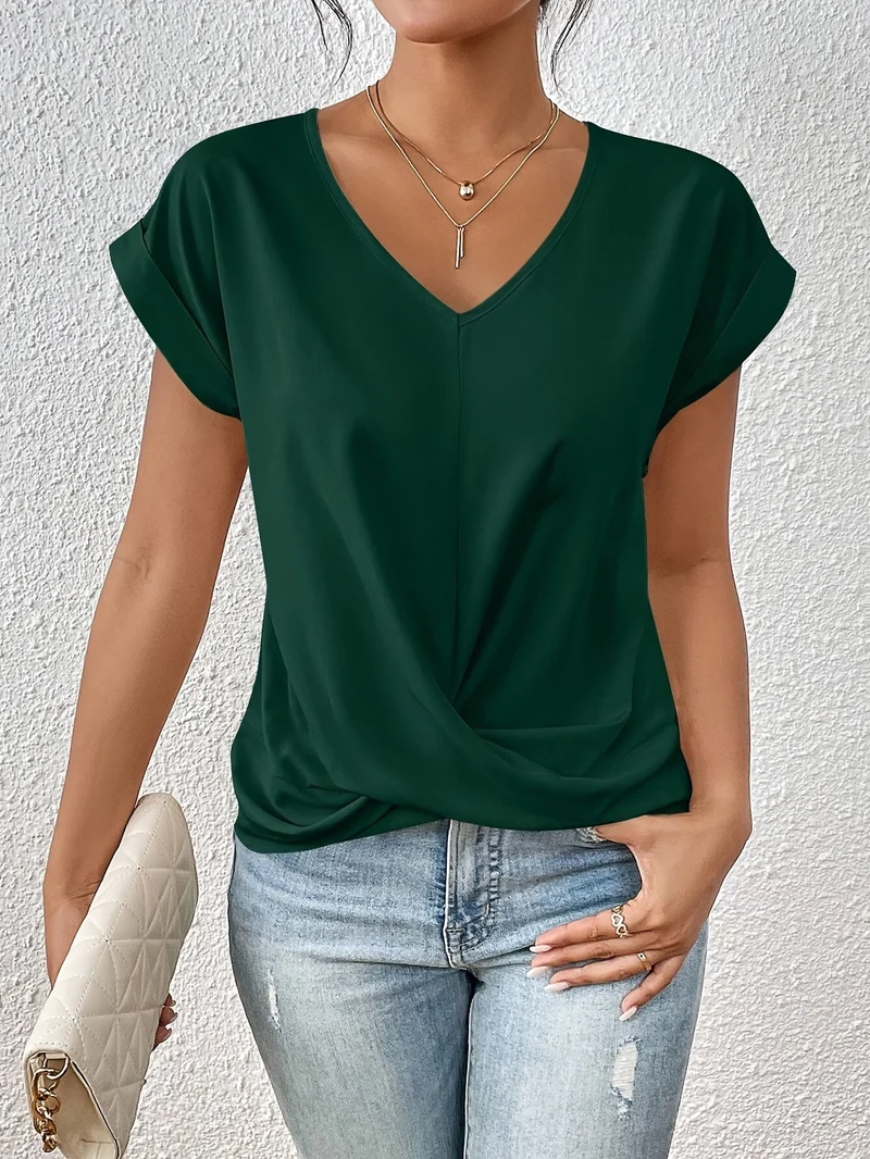 T Shirt Damen | Elegant mit Twist-Detail & V-Ausschnitt