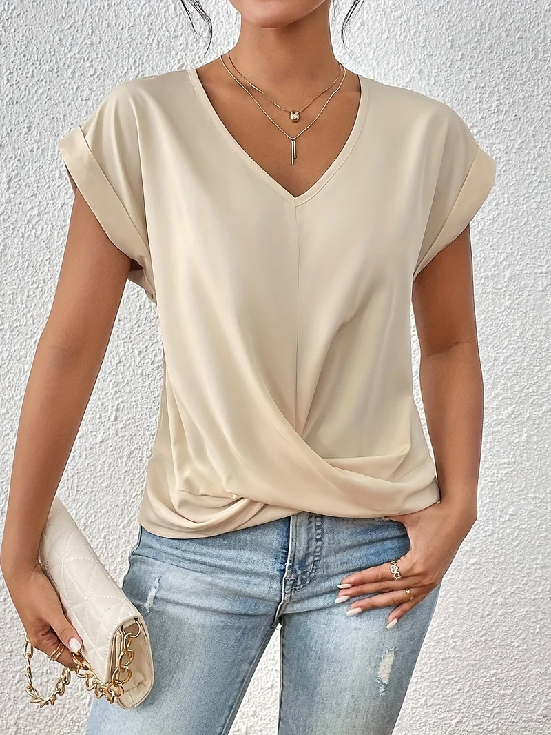 T Shirt Damen | Elegant mit Twist-Detail & V-Ausschnitt