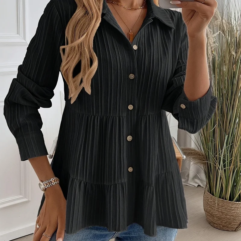 Bluse Damen | Elegant Tailliert mit Stufenrock & Knopfleiste