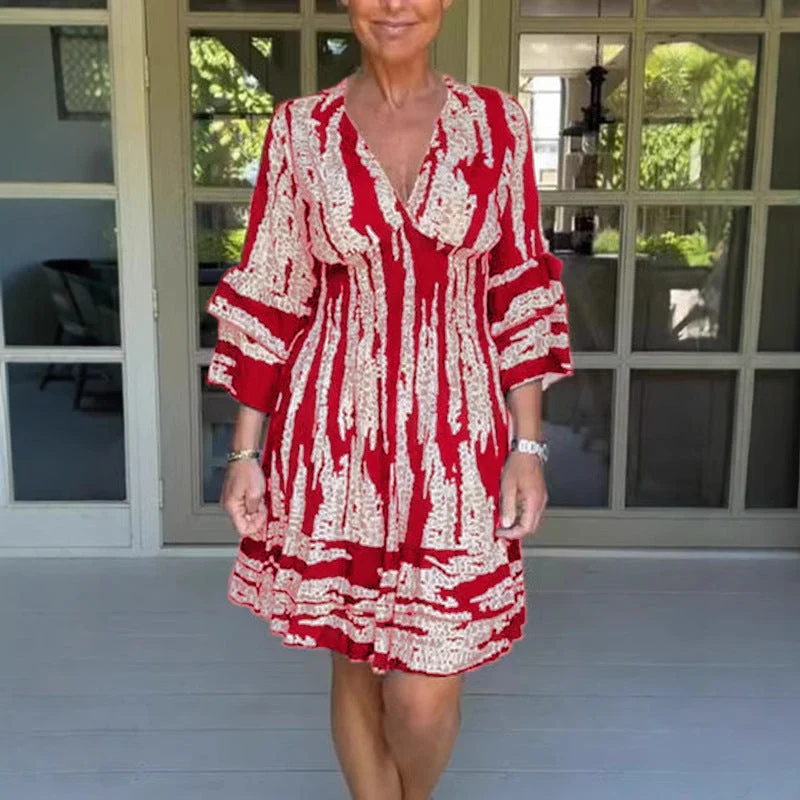 Midikleid Damen | Gemustertes Kleid mit 3/4-Ärmeln