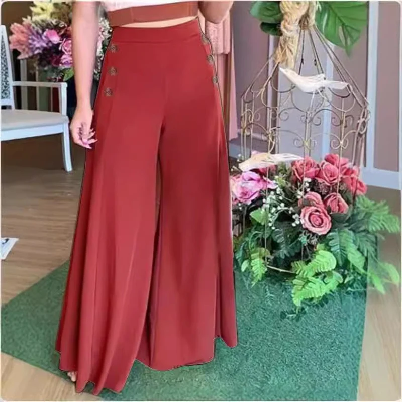 Hose Damen | Weite Palazzo-Hose mit Knopfdetails