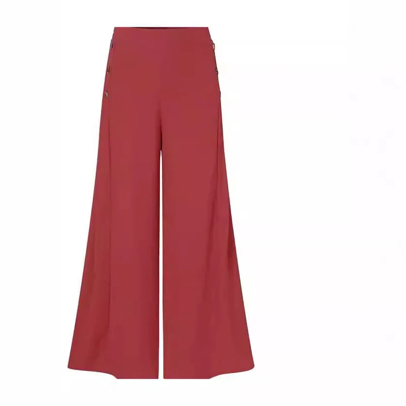 Hose Damen | Weite Palazzo-Hose mit Knopfdetails