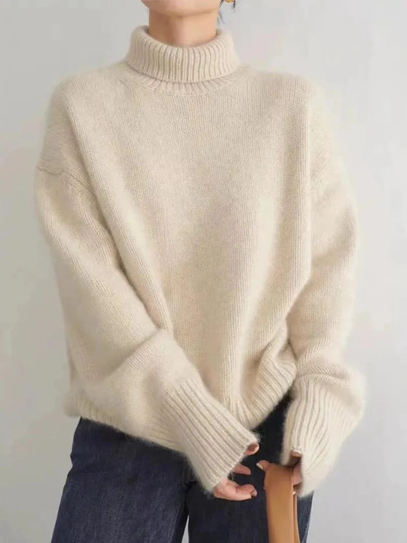 Doris | Damen Bequemer Strickpullover mit hohem Kragen