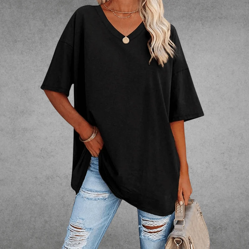 T-Shirt Kurzarm V-Ausschnitt Damen | Lockerer Schnitt & Luftiger Komfort