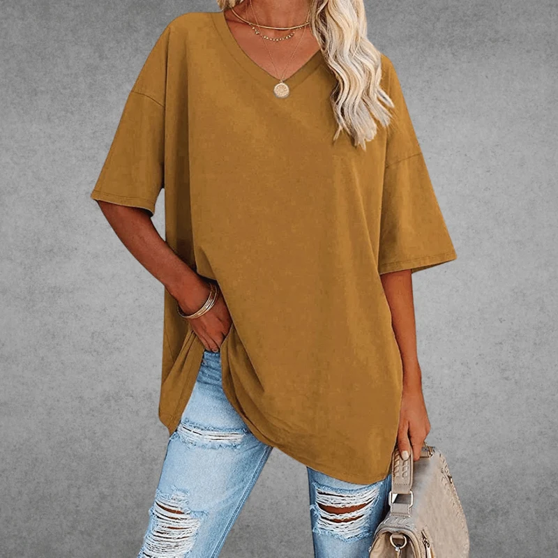 T-Shirt Kurzarm V-Ausschnitt Damen | Lockerer Schnitt & Luftiger Komfort
