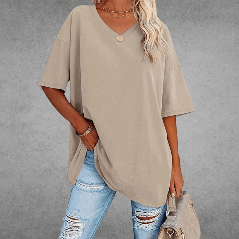T-Shirt Kurzarm V-Ausschnitt Damen | Lockerer Schnitt & Luftiger Komfort