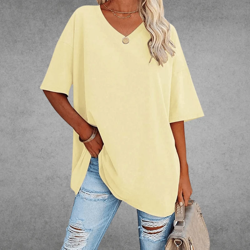 T-Shirt Kurzarm V-Ausschnitt Damen | Lockerer Schnitt & Luftiger Komfort