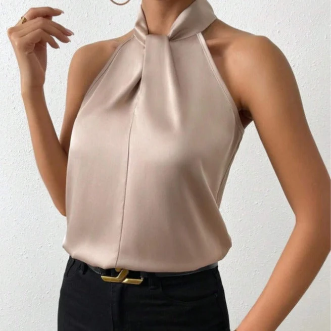 Seidentop Damen | Eleganter Knotenkragen & Fließender Fall