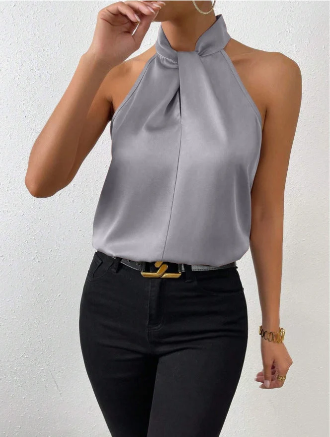Seidentop Damen | Eleganter Knotenkragen & Fließender Fall